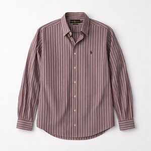Ralph Lauren Men's Classic Burgundy and Navy Striped Shirt XL